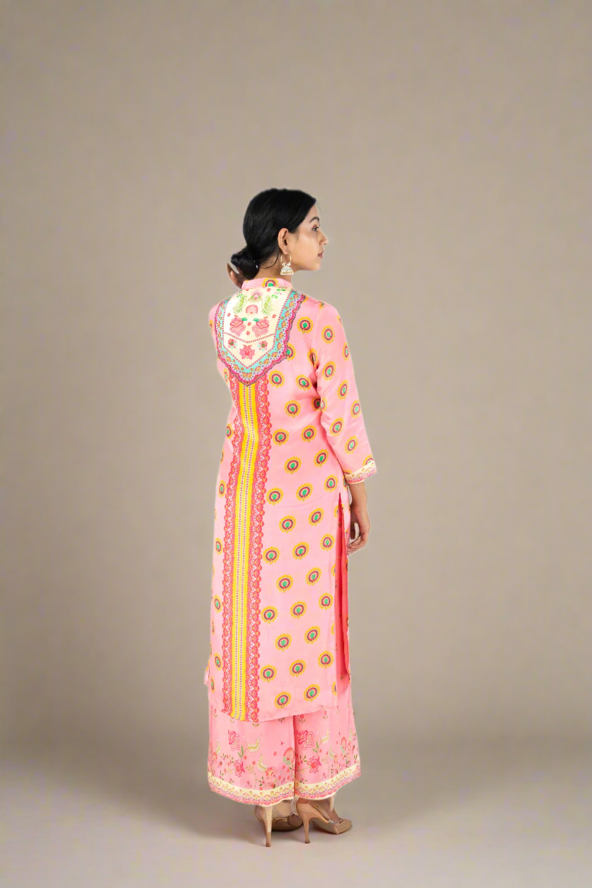 Baby Pink Pure Crepe Kurta & Palazzo Set - Light Sequin Detailing PALAAZAO