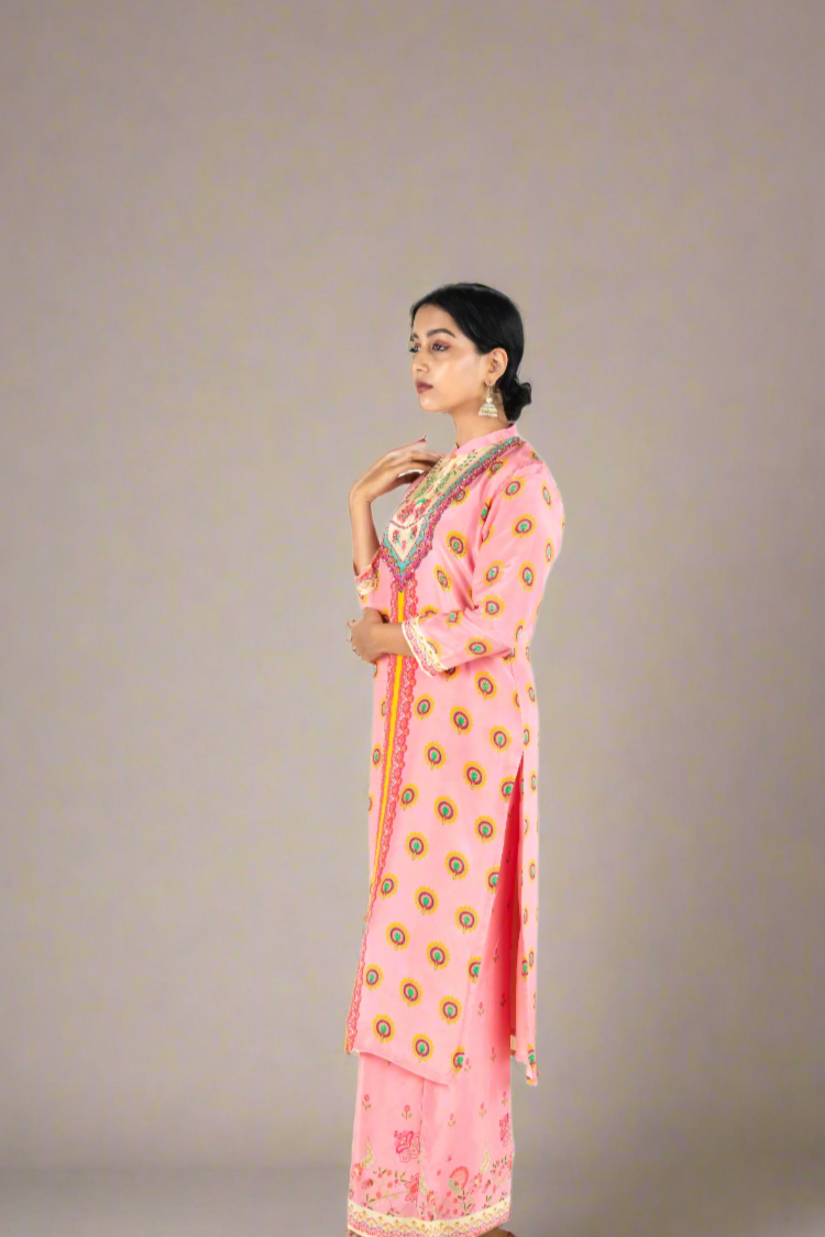 Baby Pink Pure Crepe Kurta & Palazzo Set - Light Sequin Detailing PALAAZAO