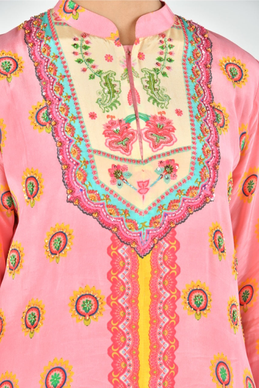 Baby Pink Pure Crepe Kurta & Palazzo Set - Light Sequin Detailing PALAAZAO