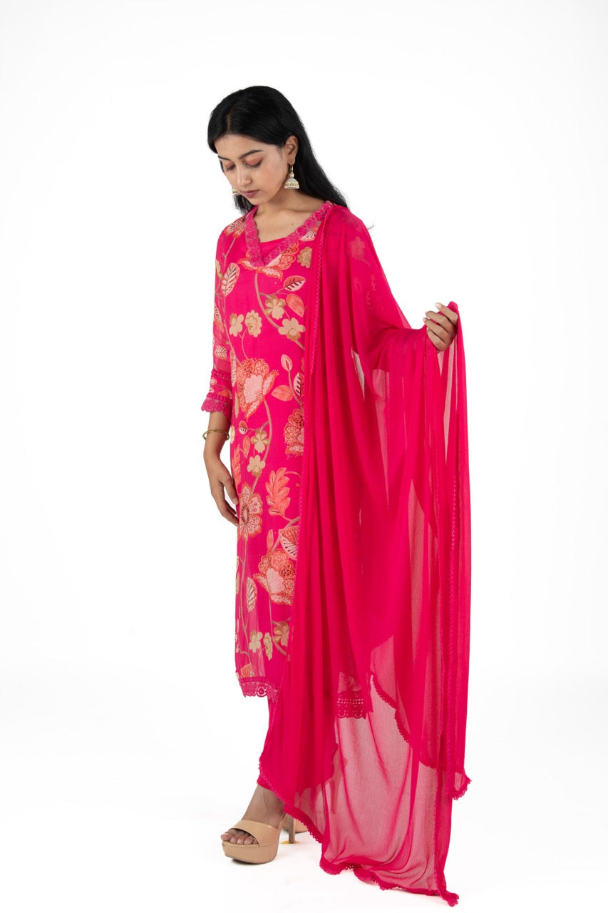 Pink Floral Kurta set Suit
