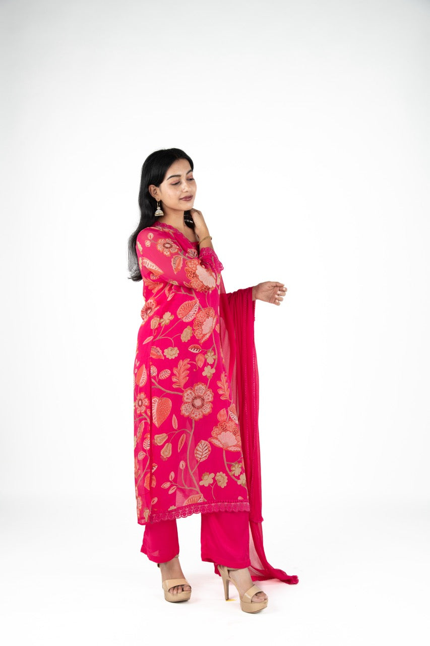 Pink Floral Kurta set Suit