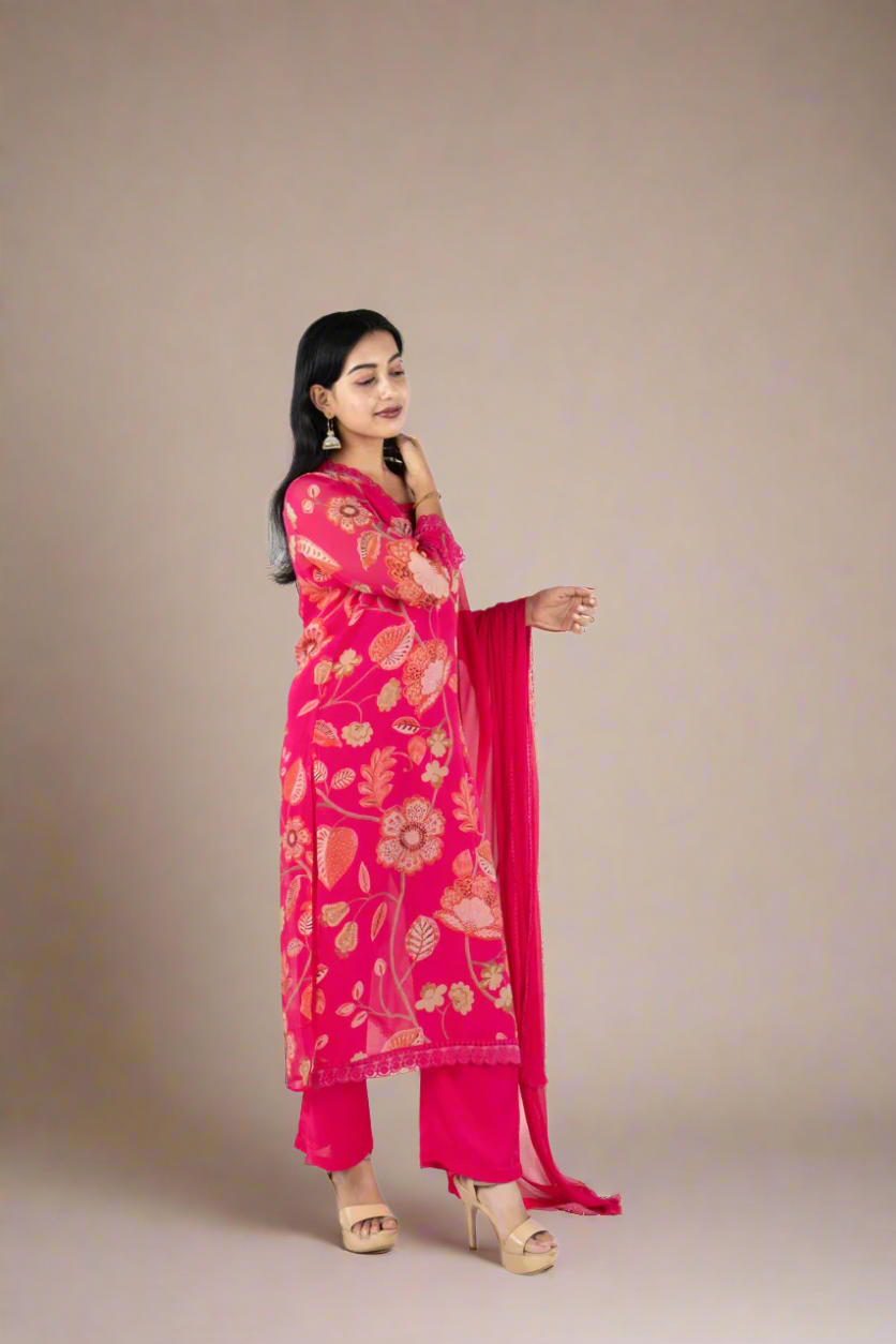 Pink Floral Kurta set Suit