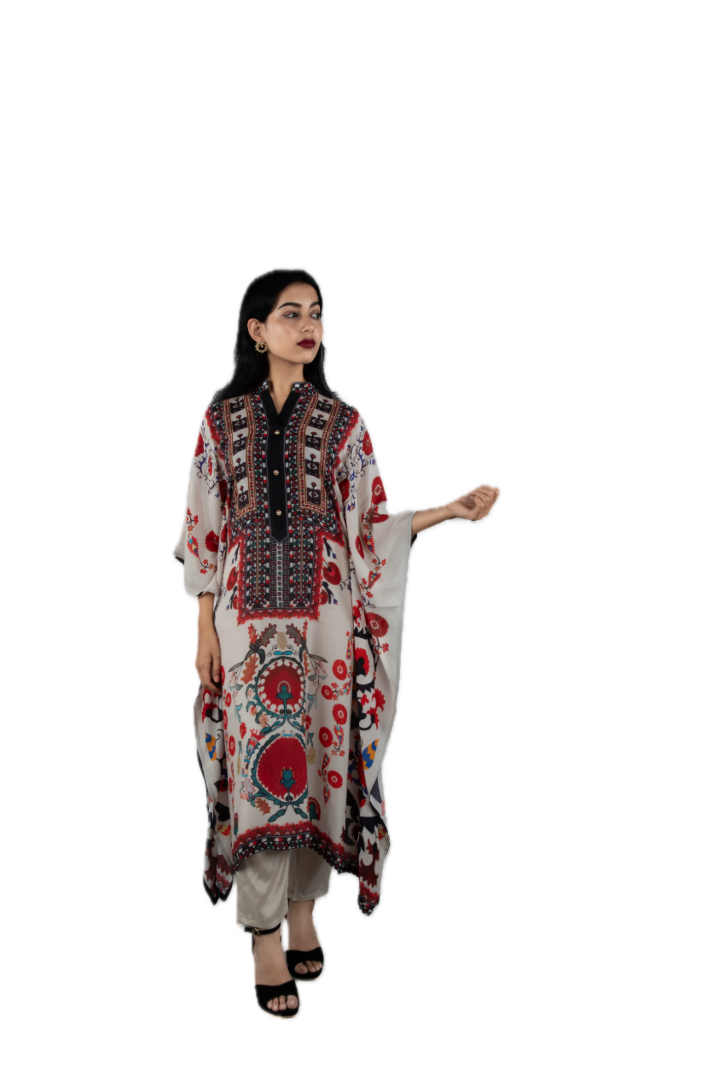 Floral Serenity- Ethnic Floral Printed Embroidered Kaftan kaftans