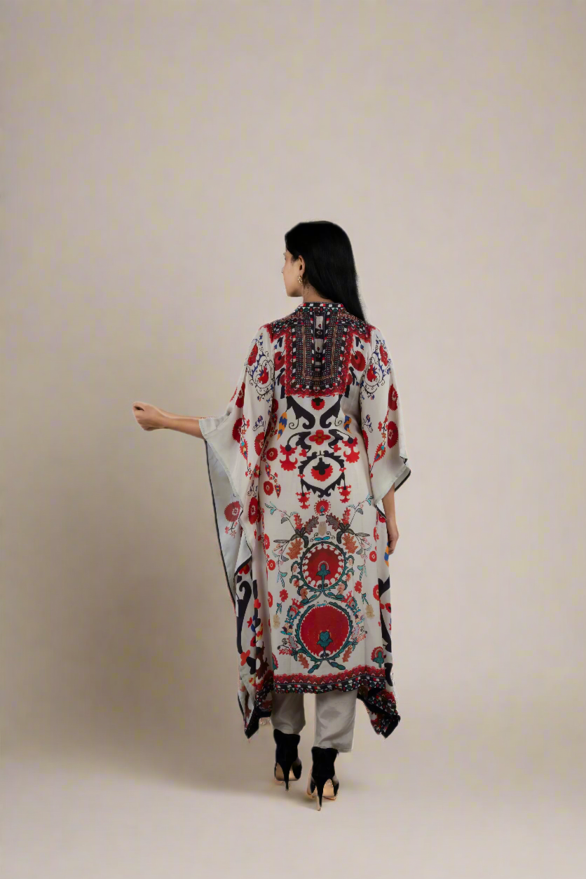Floral Serenity- Ethnic Floral Printed Embroidered Kaftan kaftans