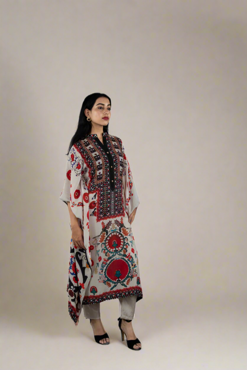 Floral Serenity- Ethnic Floral Printed Embroidered Kaftan kaftans