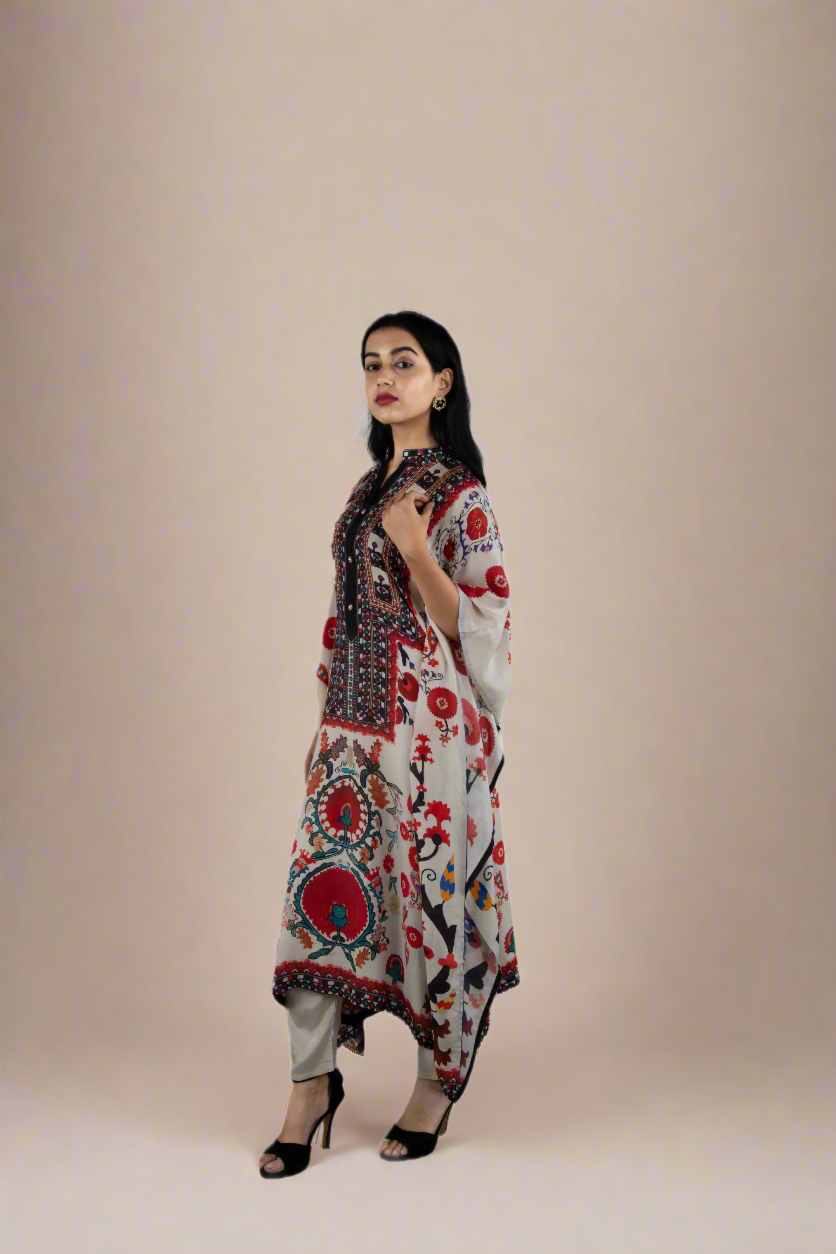 Floral Serenity- Ethnic Floral Printed Embroidered Kaftan kaftans