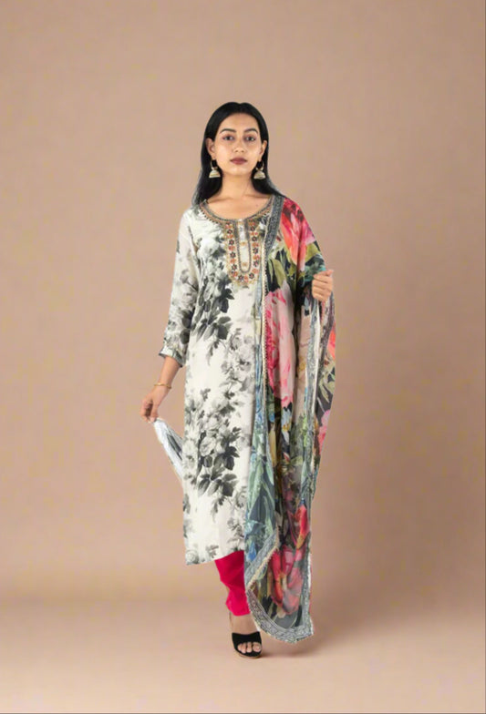 Floral Harmony: printed suit set